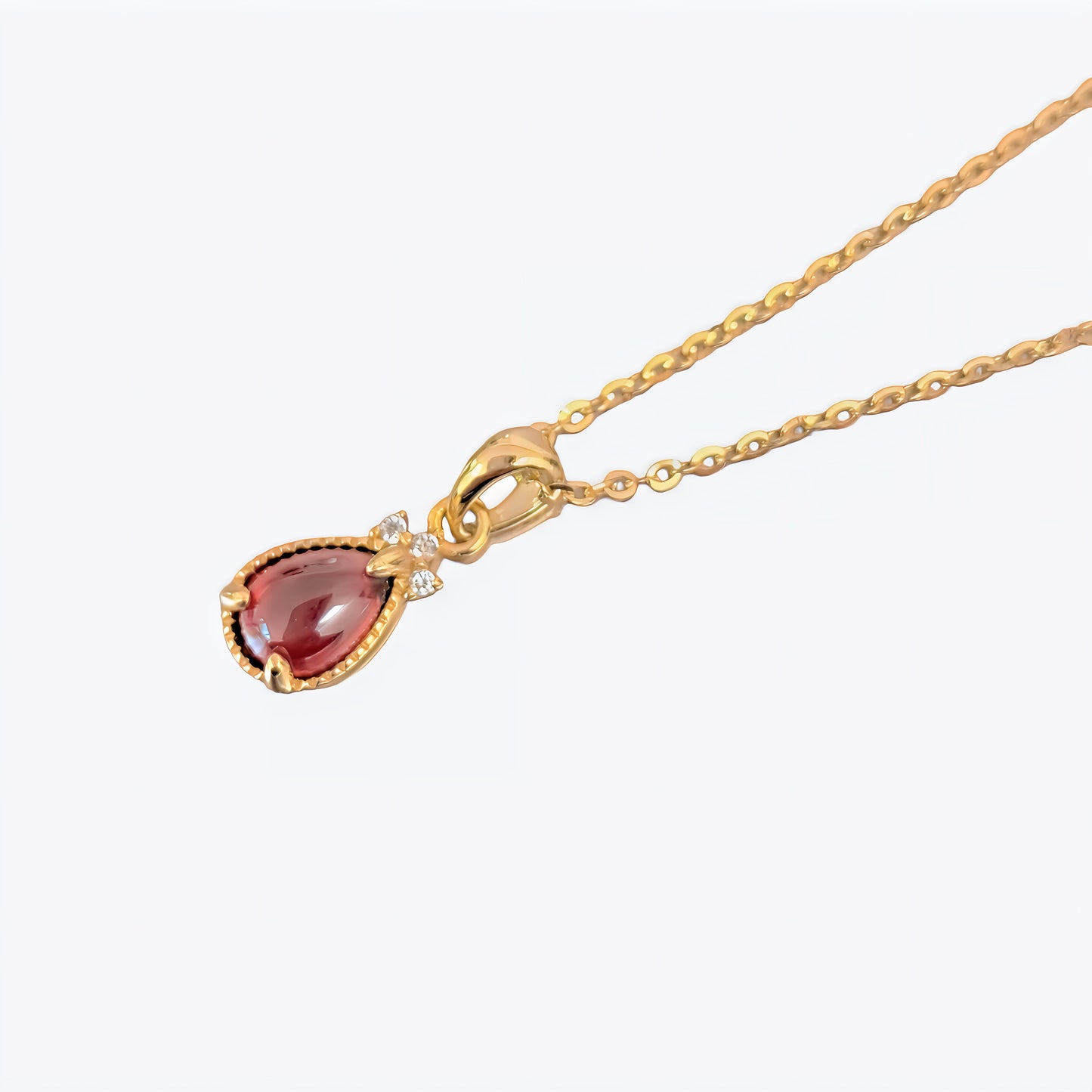 LAMOON Lovely Goldfish Pendant Necklace For Women Natural Waterdrop Garnet Gemstone 925 Silver 14K Gold Plated Jewelry LMNI123