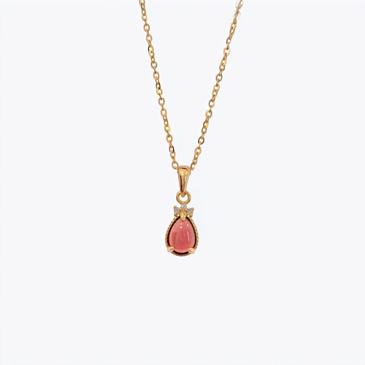 LAMOON Lovely Goldfish Pendant Necklace For Women Natural Waterdrop Garnet Gemstone 925 Silver 14K Gold Plated Jewelry LMNI123