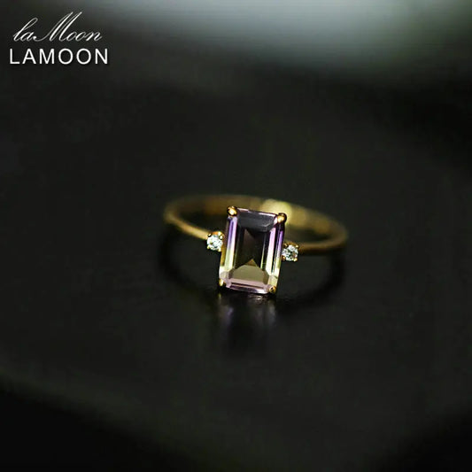 LAOOM Vintage Gemstone Rings Natural Ametrine Ring For Women Square Amethyst  925 Sterling Silver Gold Plated Fine Jewelry RI191