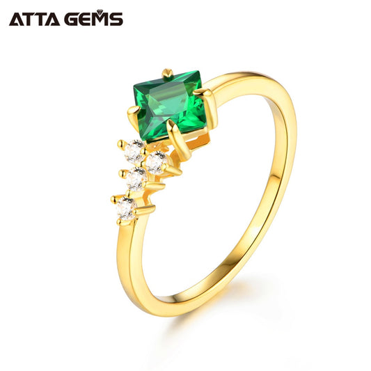 ATTAGEMS 925 Sterling Silver 18K Gold Plated Emerald Engagement Ring Wedding Bands Fine Jewelry Wholesale Drop Shipping