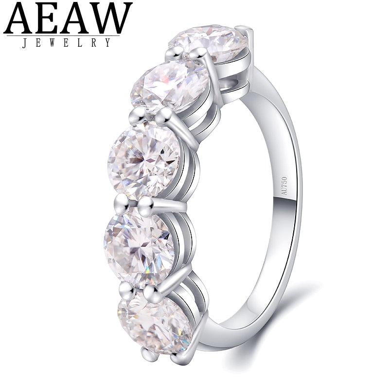 AEAW 10k white Gold 4ctw 6mm 5pcs DF Round Cut Engagement&amp;Wedding Moissanite Lab Grown Diamond Band Ring for Women