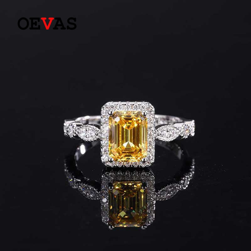 OEVAS 100% 925 Sterling Silver 6*8mm Emerald Ruby Yellow High Carbon Diamond Rings For Women Sparkling Wedding Fine Jewelry Gift