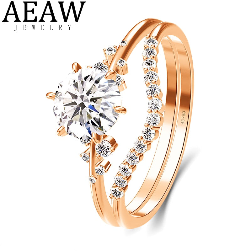 10K Rose Gold 6.5mm Moissanite Bezel Set Engagement Ring set Women Minimalist Solitaire Ruby Wedding Anniversary Promise Ring