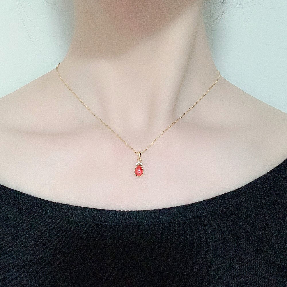 LAMOON Lovely Goldfish Pendant Necklace For Women Natural Waterdrop Garnet Gemstone 925 Silver 14K Gold Plated Jewelry LMNI123