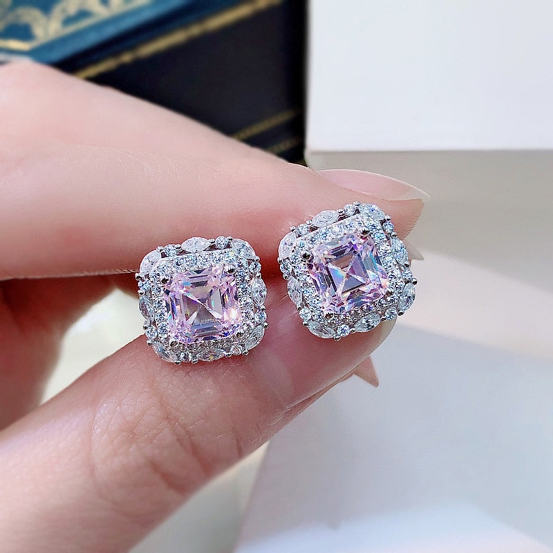 OEVAS Sterling Sparkling 100% 925 Silver 7*7mm High Carbon Diamond Earring For Women Party Birthday Stone Jewelry Dropship