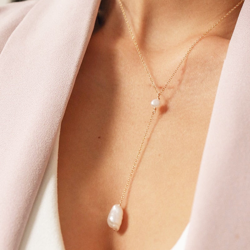 Baroque Pearl Pendant Silver Y Necklace Handmade 14K Gold Filled Choker Boho Collier Femme Kolye Collares Women Jewelry Necklace