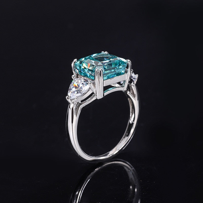 OEVAS 100% 925 Sterling Silver 10*10mm Mint Green High Carbon Diamond Rings For Women Sparkling Wedding Party Fine Jewelry Gift