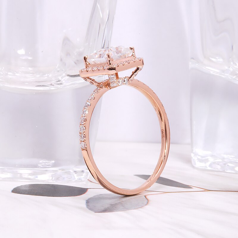 2.0carat 7X7MM Square Radiant Cut DF Color Moissanite Engagement Halo Ring Solid Real 18k Rose Gold Fine Ring for Women