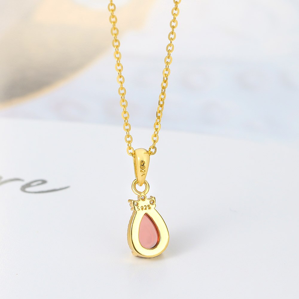 LAMOON Lovely Goldfish Pendant Necklace For Women Natural Waterdrop Garnet Gemstone 925 Silver 14K Gold Plated Jewelry LMNI123