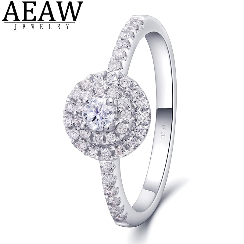 100% Real Natural Diamond 0.1ct Center Round Cut Diamond Ring Side Stone 0.28ctw Diamond Solid Real 18k White Gold For Women