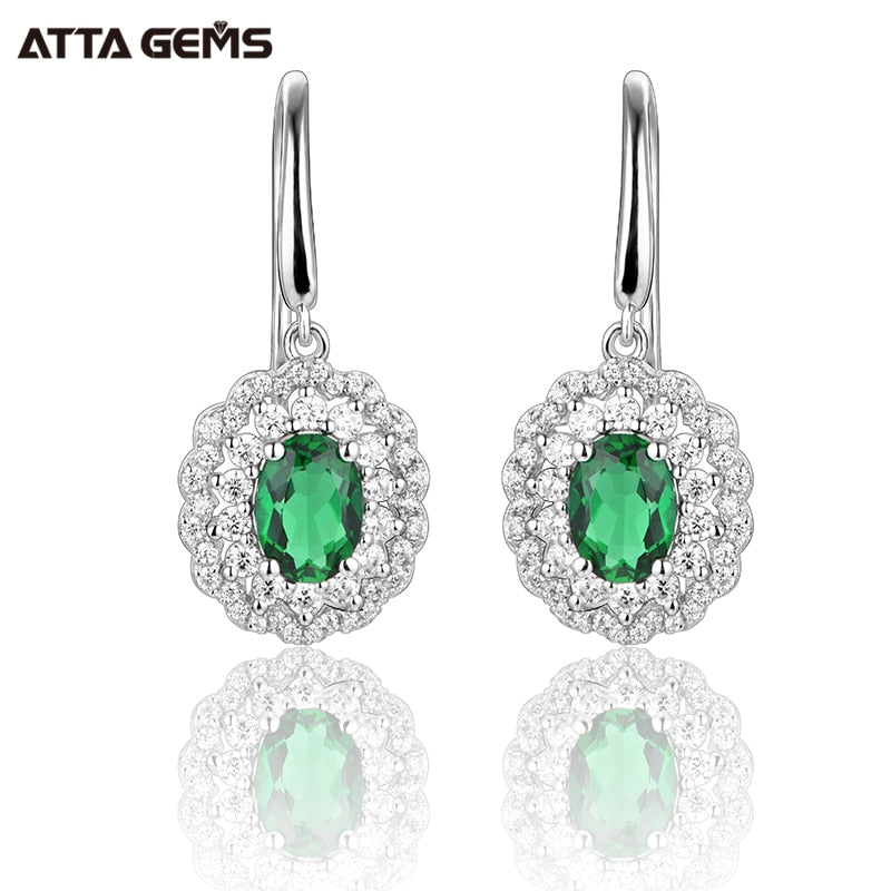 ATTAGEMS Luxury 925 Sterling Silver Emerald Moissanite Gemstone Drop Dangle Wedding Engagement Earrings Fine Jewelry for Women