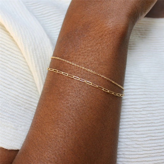 Double layer Chain Bracelet Handmade 14K Gold Filled Jewelry Boho Charms Bracelets Vintage Anklets for Women Bridesmaid Gift