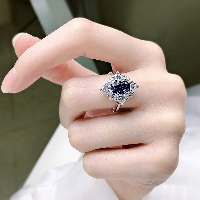 OEVAS 100% 925 Sterling Silver 6*9mm Sapphire High Carbon Diamond Rings For Women Sparkling Wedding Fine Jewelry Wholesale Gift