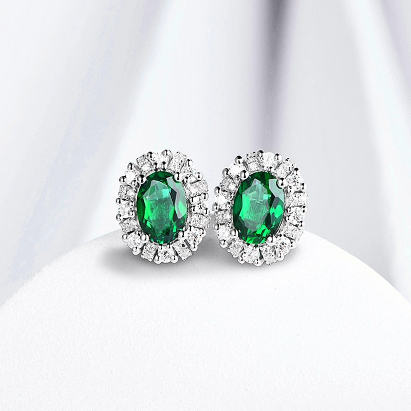 ATTAGEMS 100% 925 Sterling Silver rhodium plating Oval Cutting Emerald Moissanite Diamonds Gemstone Stud Earrings Fine Jewelry