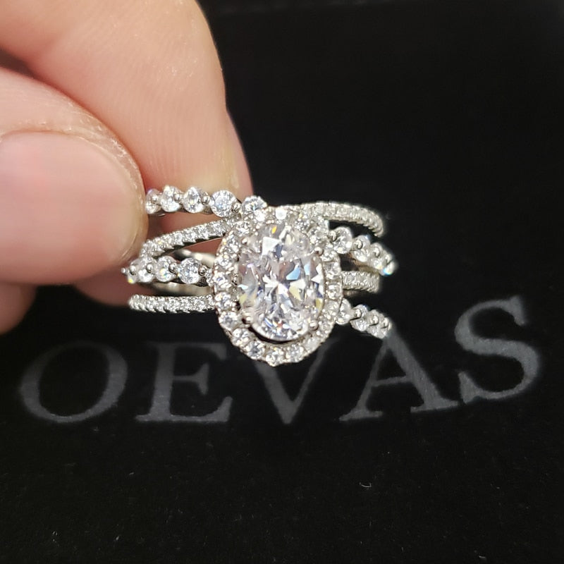 OEVAS 100% 925 Sterling Silver Bridal Rings Sparkling High Carbon Diamond Wedding Engagement Party Fine Jewelry Gifts Wholesale