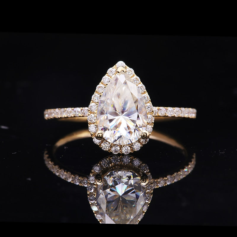 1.5carat 6x9mm Pear Cut DF VVS1 Moissanite Engagement Wedding Ring Halo Style Fine Jewelry 18k Yellow Gold