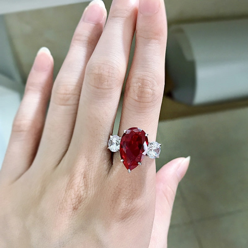 OEVAS 100% 925 Sterling Silver 11*18mm Ruby High Carbon Diamond Rings For Women Sparkling Wedding Party Fine Jewelry Wholesale