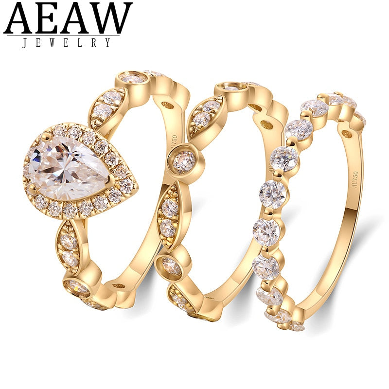 DF Color 1.0ct Carat Pear Cut Moissanite Ring Set 14K Yellow Gold Unique Moissanite Wedding Ring For Women Bridal Ring