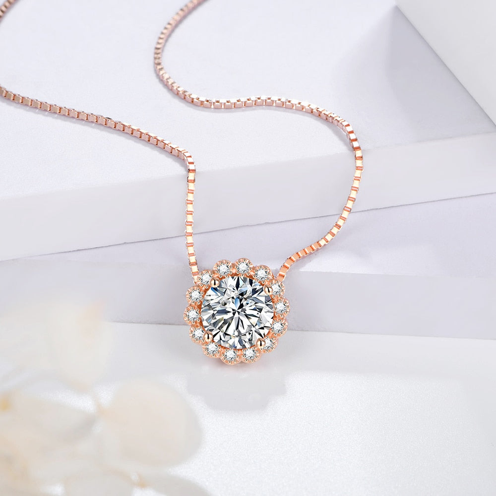 18K Rose Gold Plated Pendant Necklace For Women Round 8.0mm 2CT lab diamond Moissanite Gemstone Pendant Necklace for Wedding