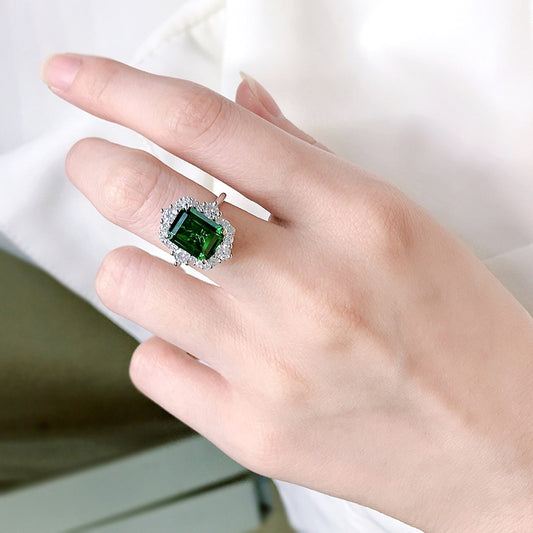 OEVAS 100% 925 Sterling Silver 8*10mm Square Emerald High Carbon Diamond Rings For Women Sparkling Wedding Party Fine Jewerly