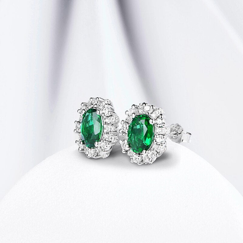 ATTAGEMS 100% 925 Sterling Silver rhodium plating Oval Cutting Emerald Moissanite Diamonds Gemstone Stud Earrings Fine Jewelry