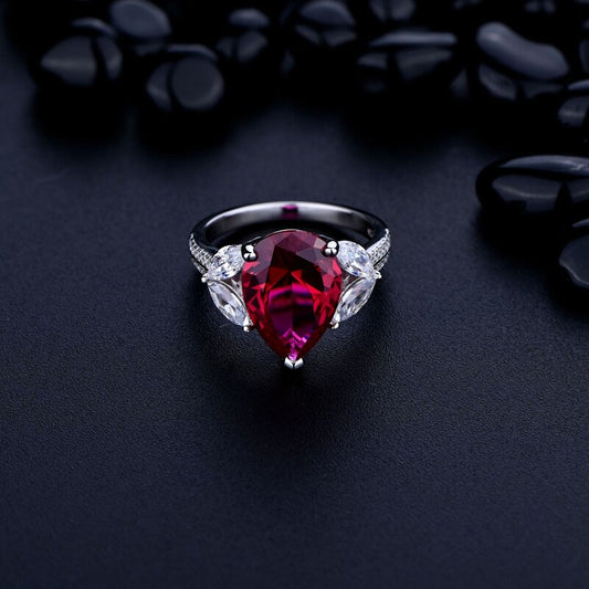 OEVAS 100% 925 Sterling Silver 10*14mm Water Drop Ruby Wedding Rings For Women Sparkling Engagement Party Fine Jewelry Wholesale