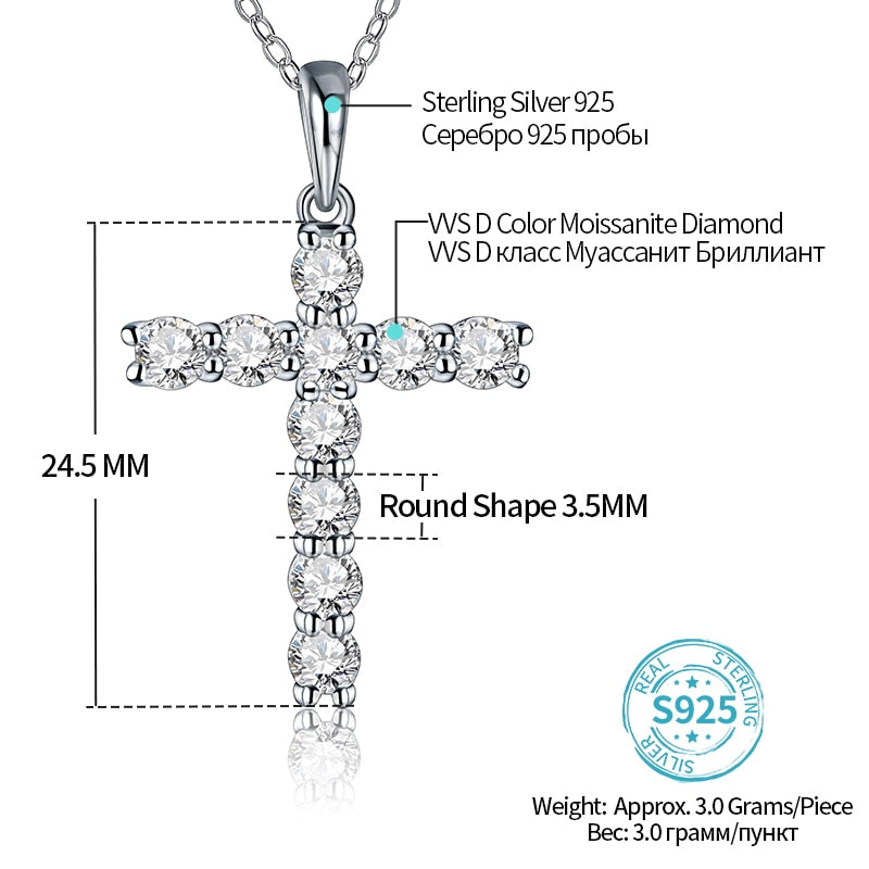 Attagems Handmade Cross Pendant Moissanite Solid Sterling 925 Silver Necklace For Women Luxury Jewelry for Engagement Christmas