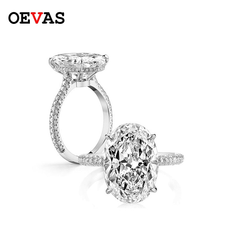 OEVAS 18K White Gold Color 100% 925 Sterling Silver Wedding Rings For Women Sparkling 5 Carats Oval High Carbon Diamond Jewelry