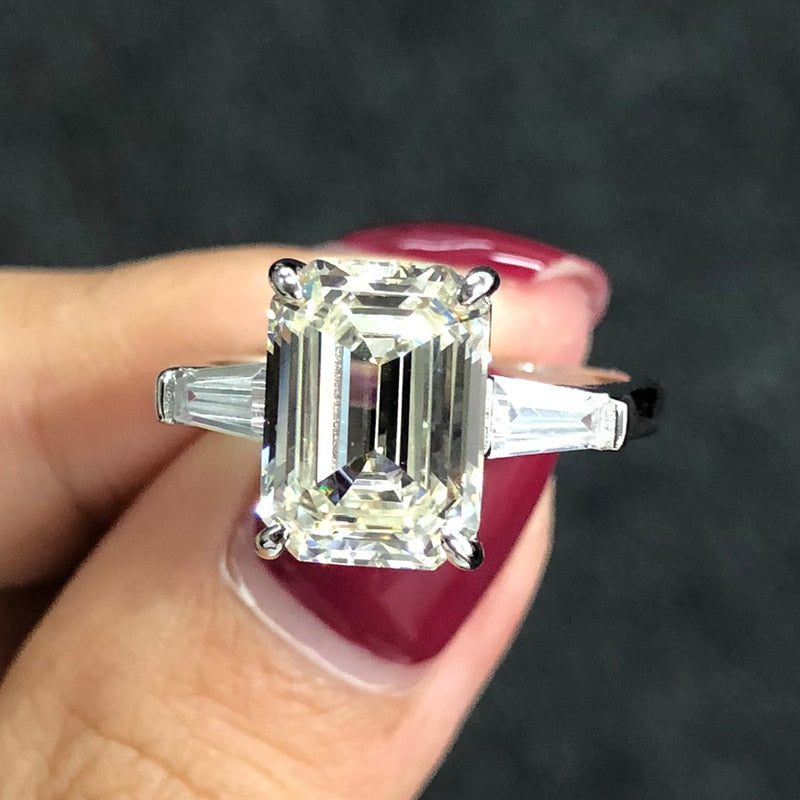 OEVAS 925 Sterling Silver Emerald Cut Created Moissanite Gemstone Wedding Engagement Diamonds Ring Fine Jewelry Gifts Wholesale