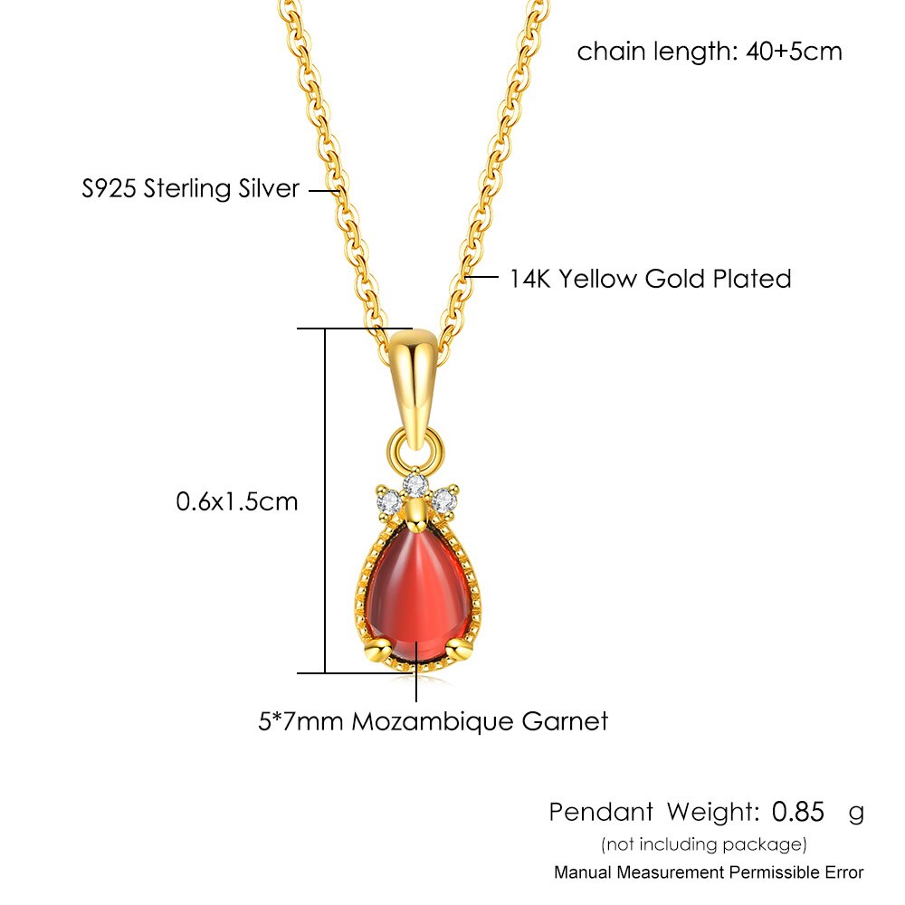 LAMOON Lovely Goldfish Pendant Necklace For Women Natural Waterdrop Garnet Gemstone 925 Silver 14K Gold Plated Jewelry LMNI123