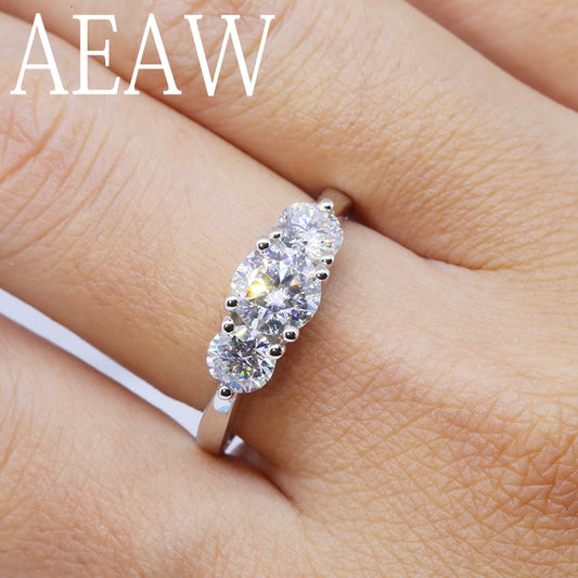 AEAW 2ctw 6.5mm Round Cut Engagement&Wedding Moissanite Diamond Ring Double Halo Ring Platinum Plated Silver