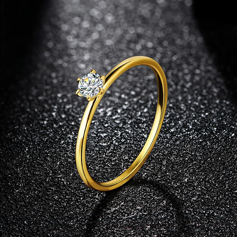 18K Yellow Gold Plated Ring for Women 0.2ct Test Past D Moissanite Diamond Solitaire Ring Wedding Band Engagement Bridal