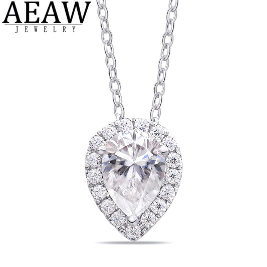 1.0carat 5x7mm Pear Cut DF Color VVS1 Moissanite Necklace Classic Style Solid 18k WEhite  Gold Fine Pendant Neckllace for Lady