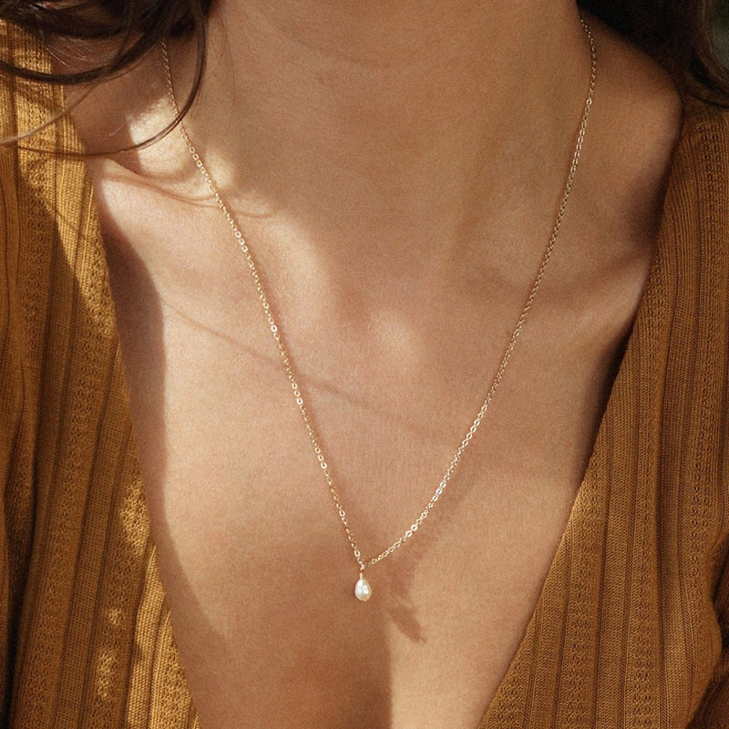 925 Silver Pearl Pendant Necklace Handmade 14K Gold Filled Choker Boho Collier Femme Kolye Collares Women Jewelry Necklace