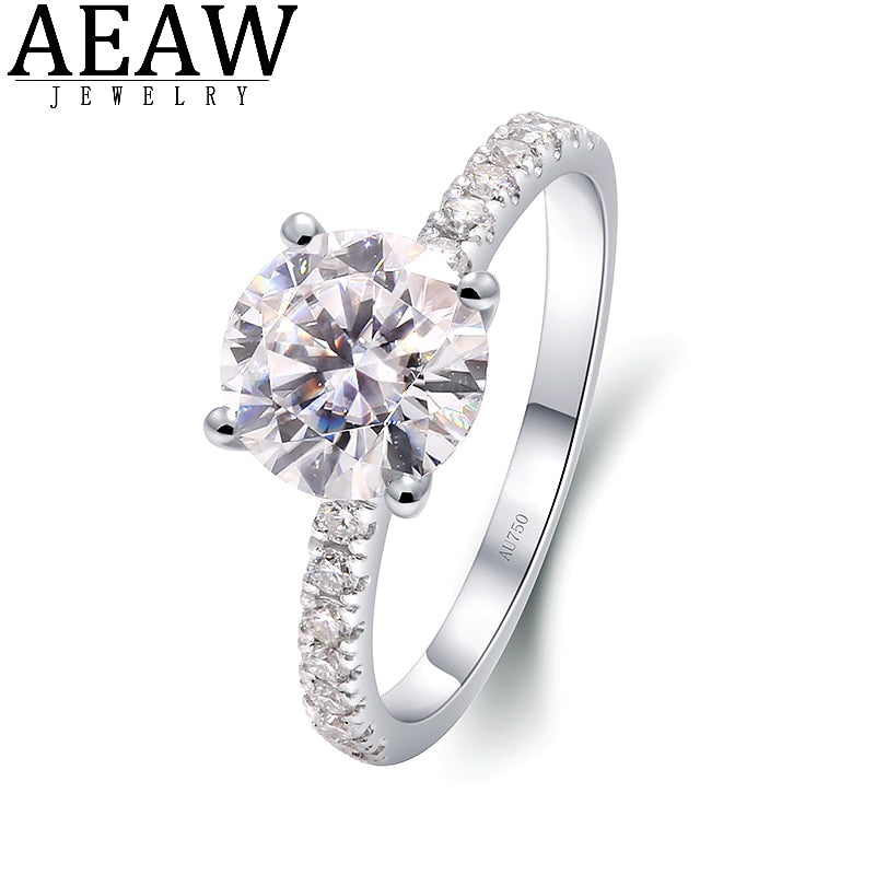 14k White Gold Round Excellent Cut 8.0mm 2.0Carat Moissanite Engagement Ring  DF Color VVS1 Pave Setting Fine Jewelry for Women