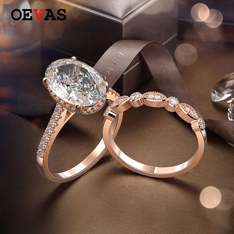 OEVAS 100% 925 Sterling Silver Oval High Carbon Diamond Gemstone Wedding Engagement Ring Sets Party Gifts Fine Jewelry Wholesale