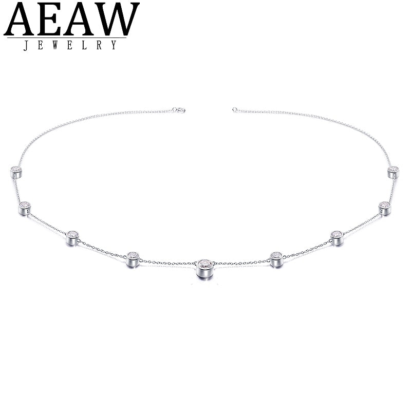 5.0ctw 1.0ct 6.5mm 0.5ct 5.0mm Round Brilliant Cut Moissanite Pendant Necklace Chain D Color VVS1 Real 14k White Gold for Lady