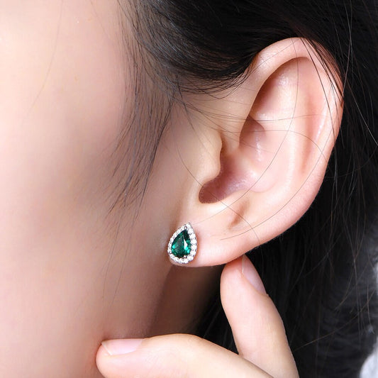 ATTAGEMS Vintage 100% 925 Sterling Silver Emerald Created Moissanite Diamonds Emerald Gemstone Earrings Ear Studs Fine Jewelry