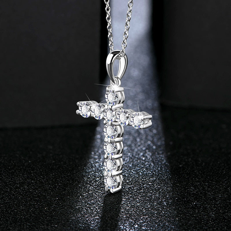 Attagems Handmade Cross Pendant Moissanite Solid Sterling 925 Silver Necklace For Women Luxury Jewelry for Engagement Christmas