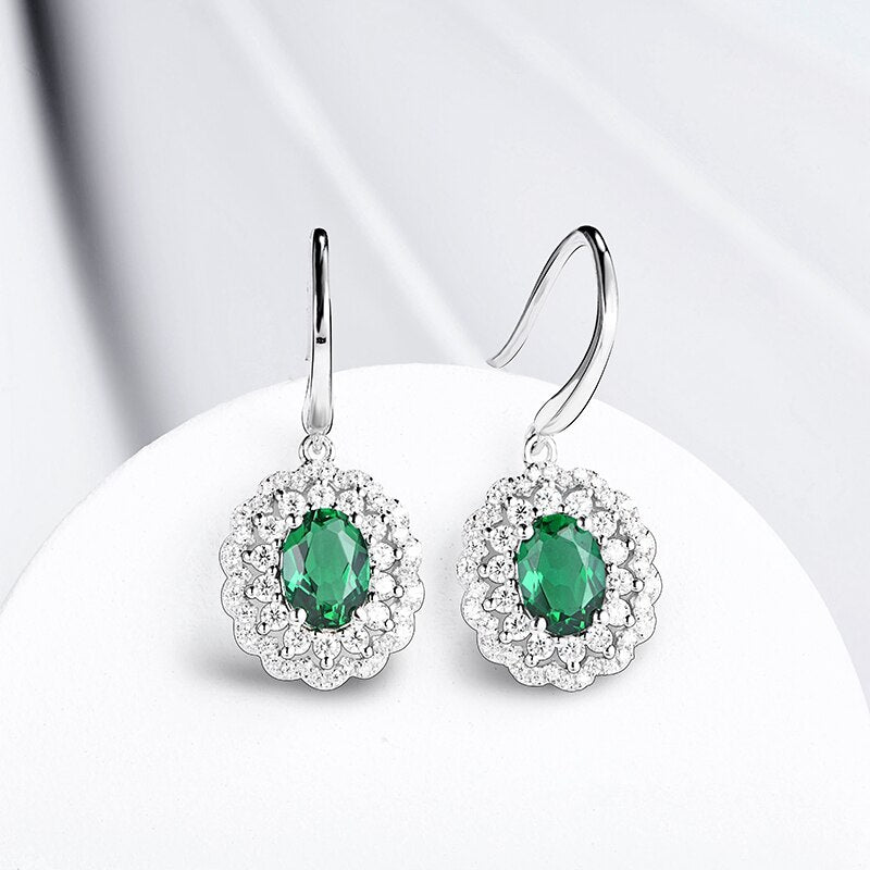 ATTAGEMS Luxury 925 Sterling Silver Emerald Moissanite Gemstone Drop Dangle Wedding Engagement Earrings Fine Jewelry for Women