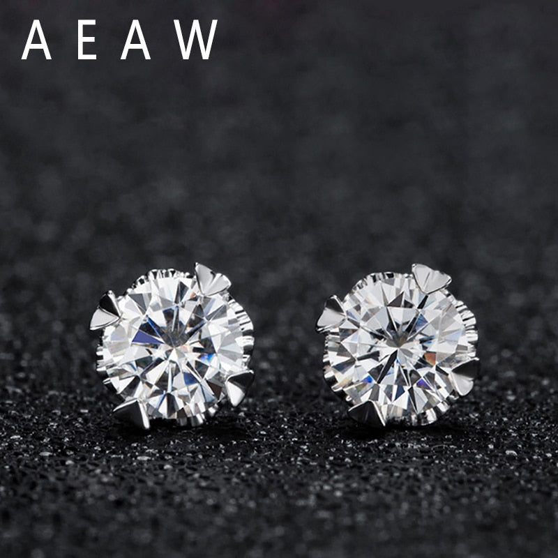 AEAW 0.5ct 1ctw Moissanite Gemstone Stud Earrings for Women Solid 925 Sterling Silver D color Solitaire Fine Jewelry