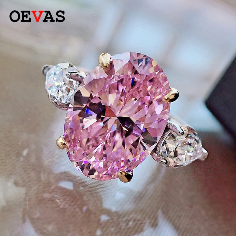 OEVAS 100% 925 Sterling Silver 10*14mm Oval Pink Yellow White High Carbon Diamond Wedding Rings For Women Sparkling Fine Jewelry