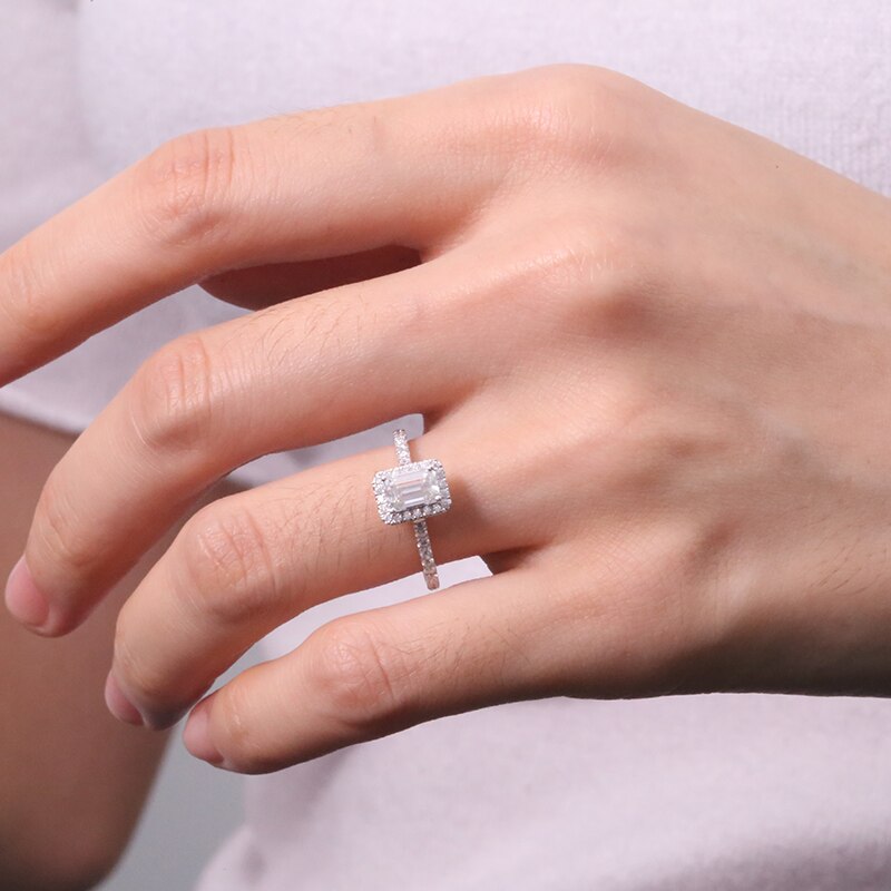 AEAW 0.7ct 4*6mm Emerald Cut Moissanite Stone Rings For Women 18k 14k White Gold Rose Gold  Romantic Wedding Engagement Rings