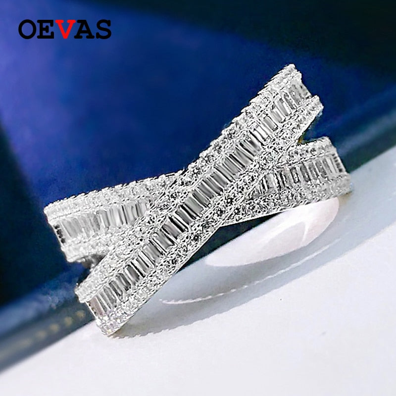 OEVAS Ring 100% 925 Sterling Silver Sparkling HIgh Carbon Diamond Cross Wedding Rings For Women Engagement Party Fine Jewelry