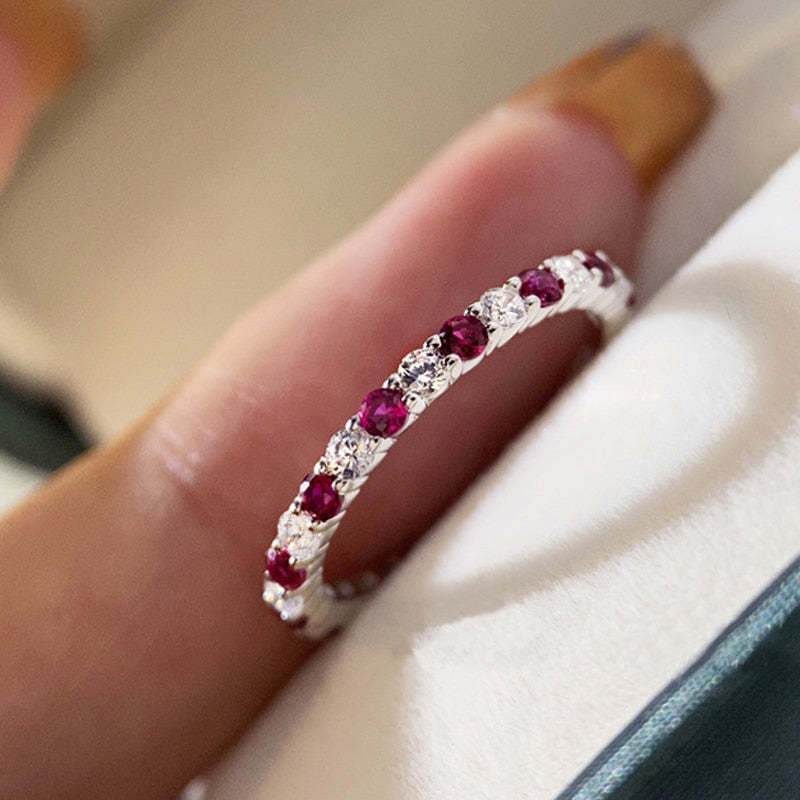 OEVAS 100% 925 Sterling Silver Ruby Sapphire Sparkling High Carbon Diamond Finger Rings For Women Party Fine Jewelry Wholesale