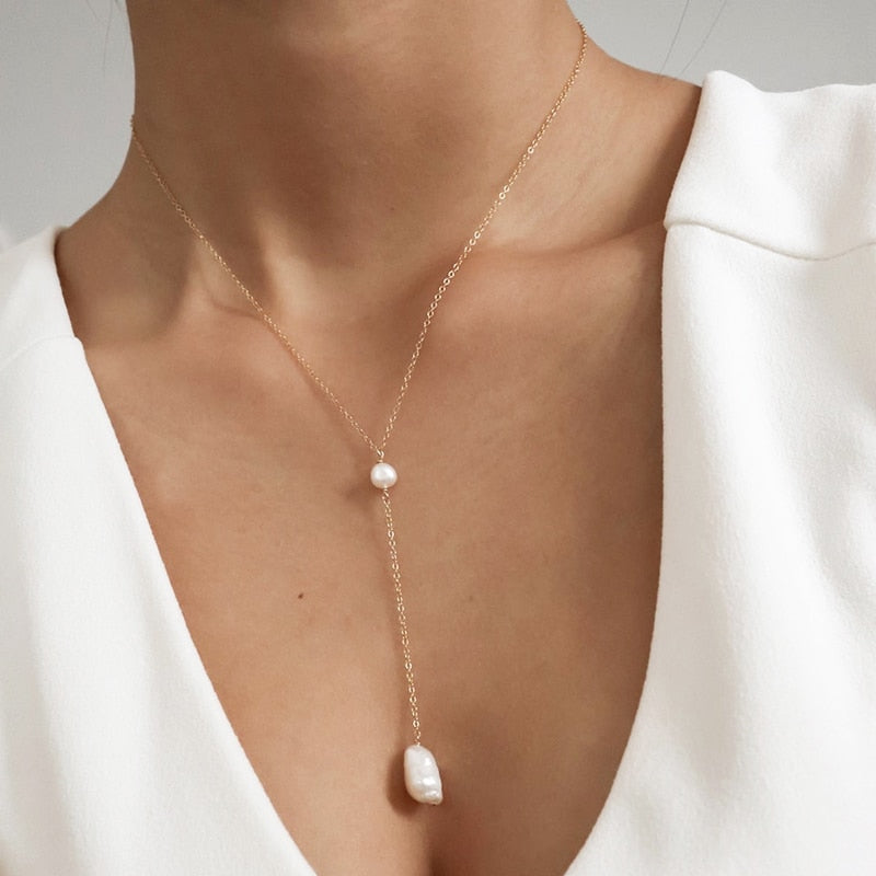 Baroque Pearl Pendant Silver Y Necklace Handmade 14K Gold Filled Choker Boho Collier Femme Kolye Collares Women Jewelry Necklace