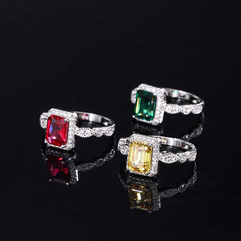 OEVAS 100% 925 Sterling Silver 6*8mm Emerald Ruby Yellow High Carbon Diamond Rings For Women Sparkling Wedding Fine Jewelry Gift