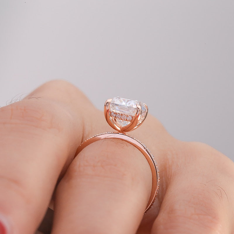 14k Rose Gold DF Color VVS1 Cushion Cut 3.0carat Moissanite Engagement Halo Ring Stuning Jewelry for Women Fine Ring