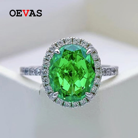 OEVAS 100% 925 Sterling Silver 8*10mm Oval Emerald High Carbon Diamond Rings For Women Sparkling Wedding Party Fine Jewelry Gift