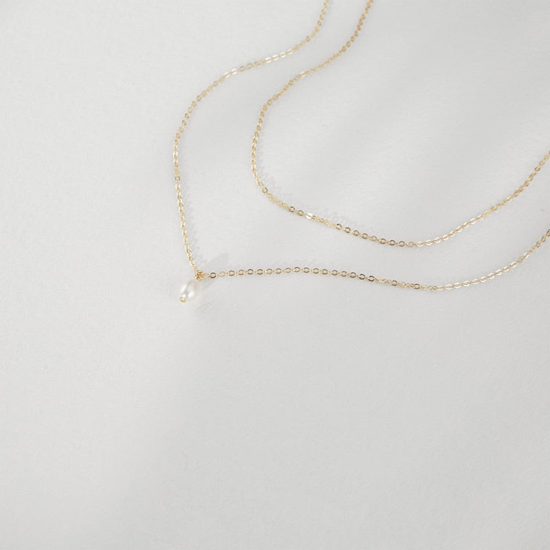 Double Layer Pearl Pendant Necklace Handmade 14K Gold Filled Choker Boho Collier Femme Kolye Collares Women Jewelry Necklace